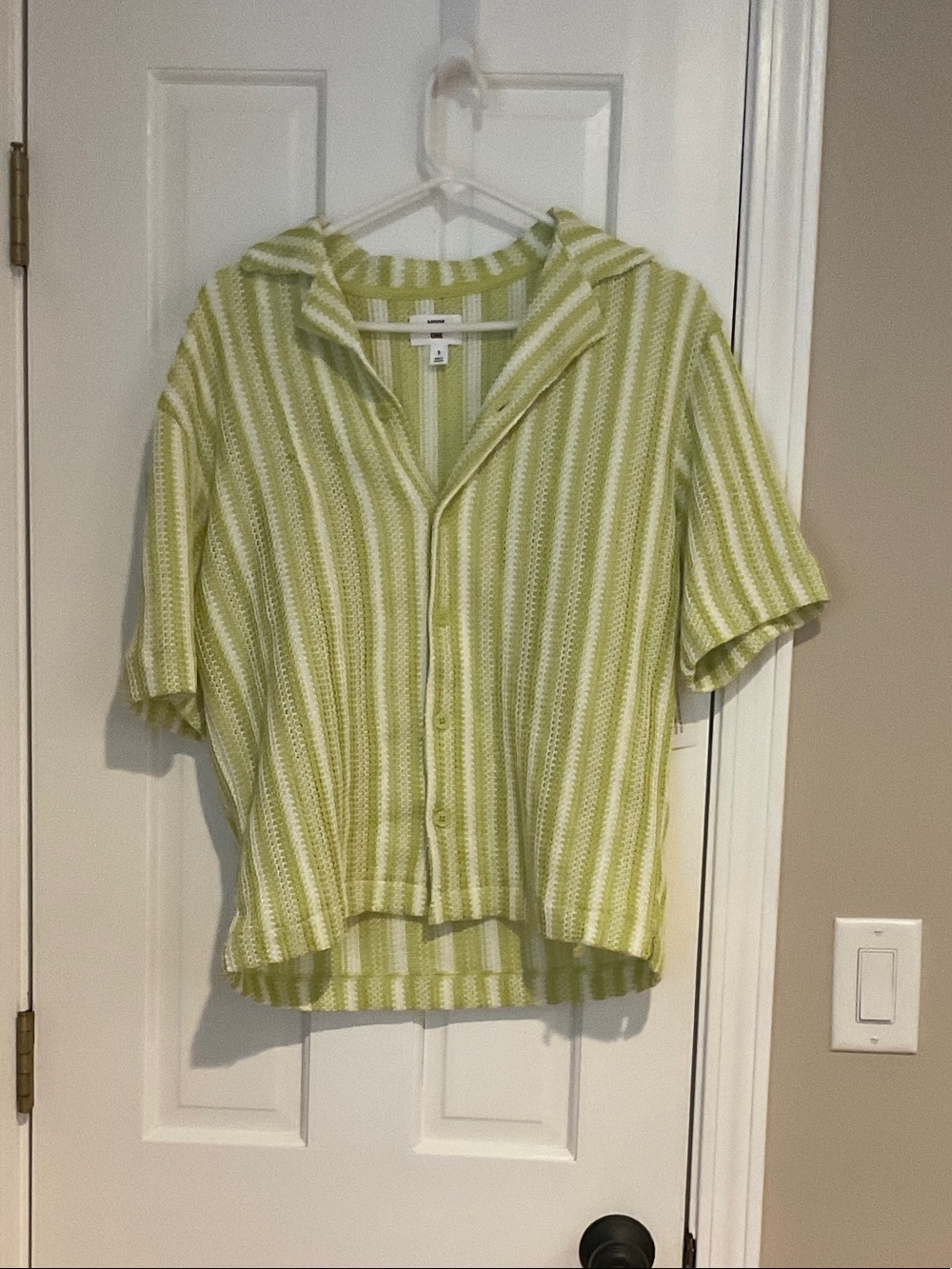 Light Green Striped Short-Sleeve Knit Sweater